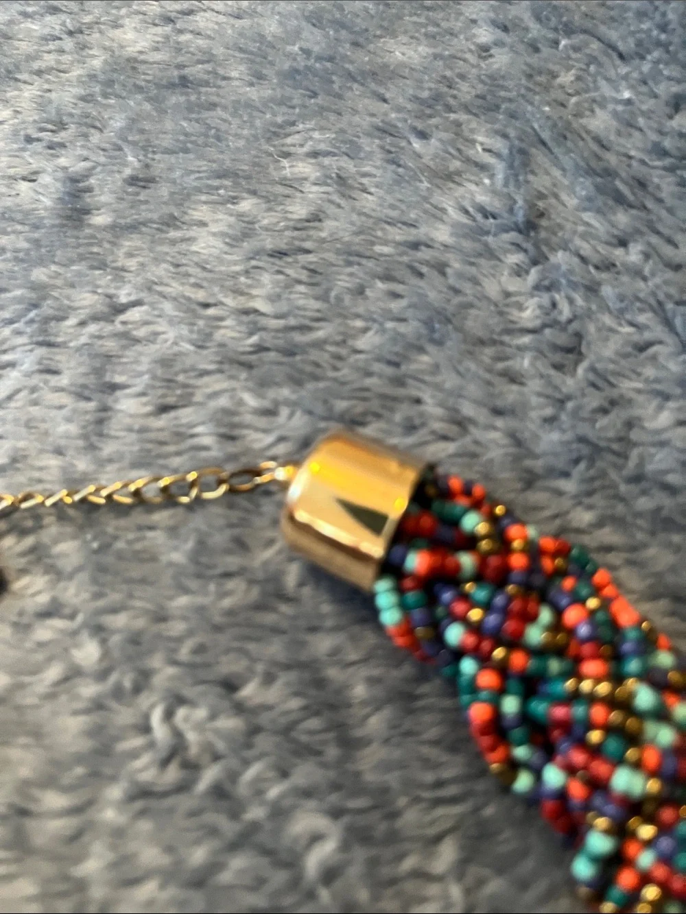 Multicolor Braided Seed Bead Collar Necklace with Gold Accents